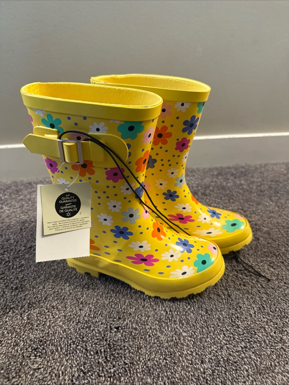 Kids' Yellow Floral Rain Boots- size 12. Brand New